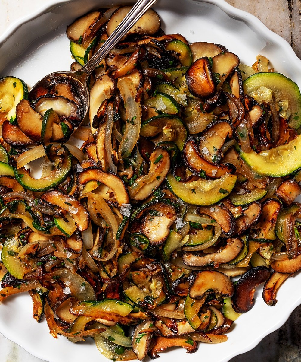 Skillet Zucchini and Mushrooms Exploring Vegan