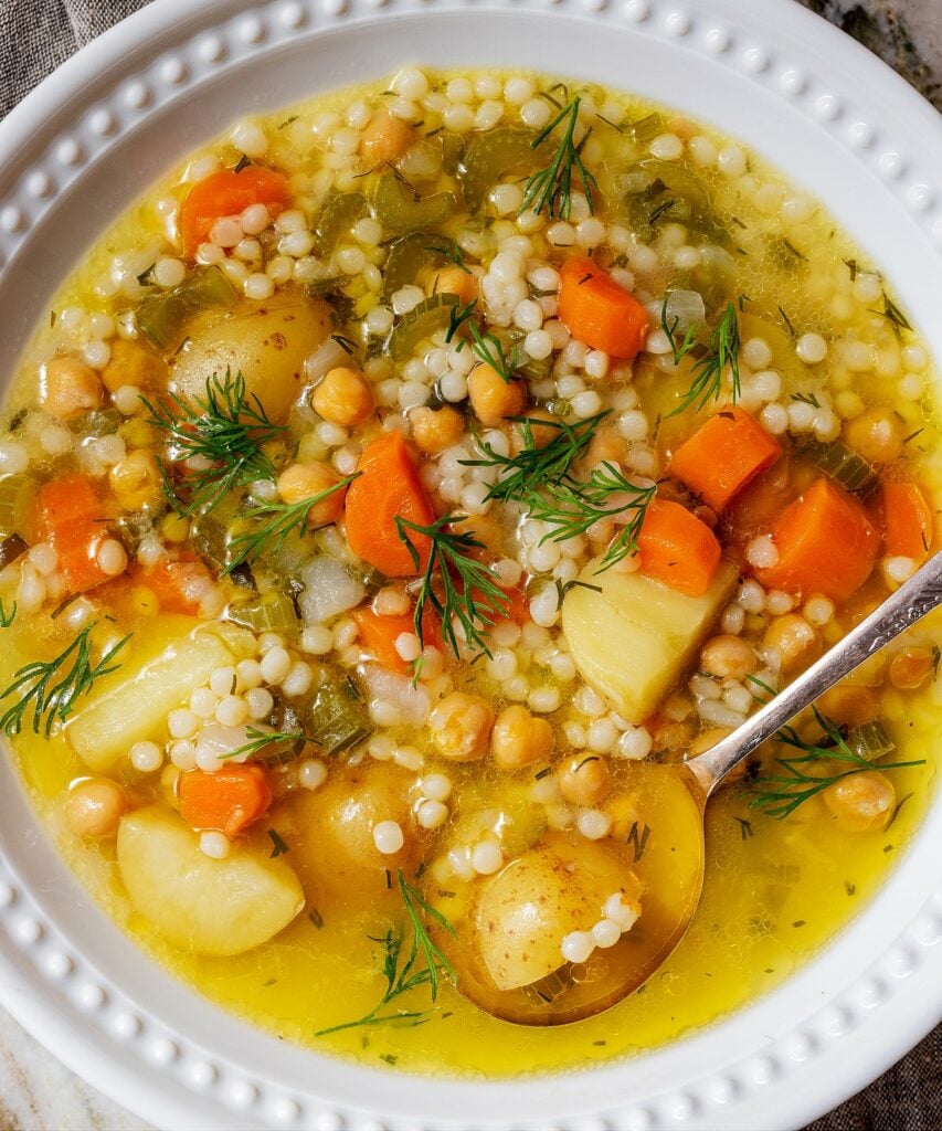 Vegan Chickpea and Couscous Soup for a vegan dinner recipe