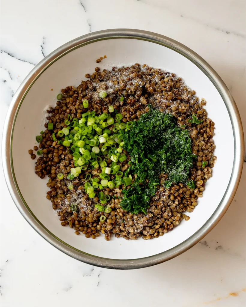 Add parsley and scallions to lentils