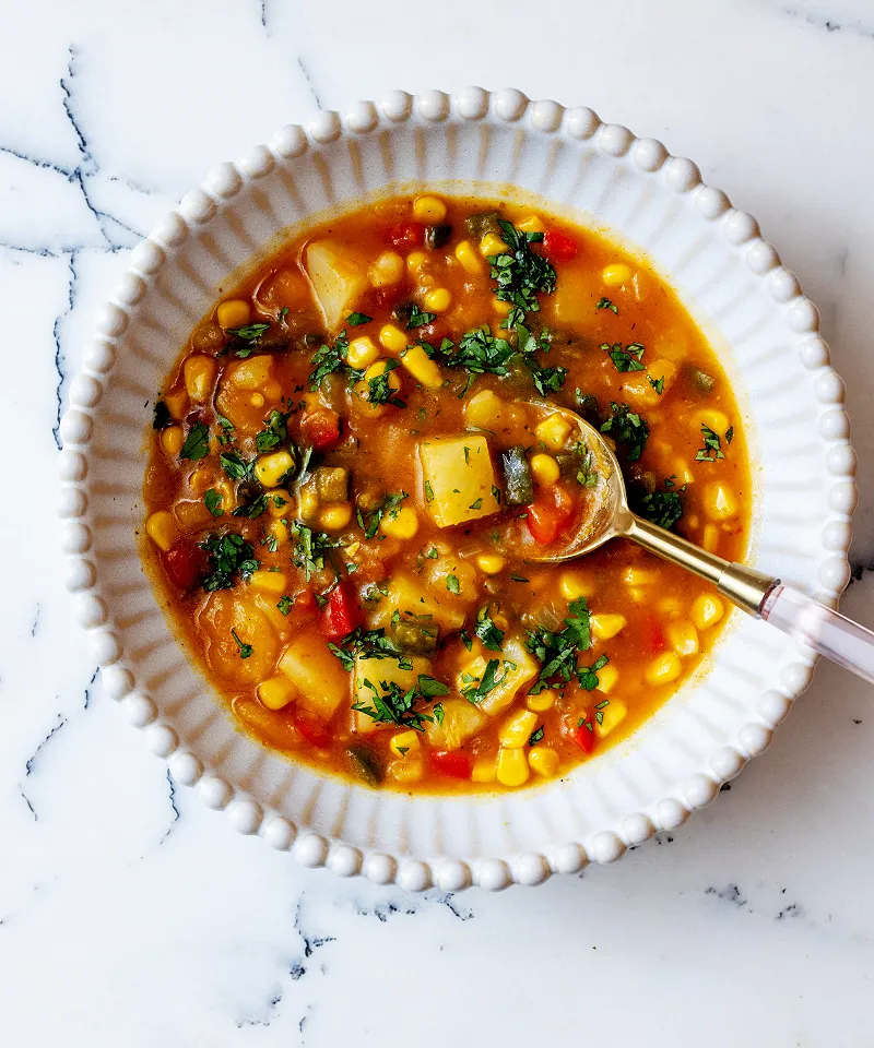 Vegan Poblano-Pumpkin Corn Chowder Hero