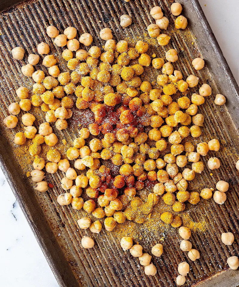 Season chickpeas before roasting