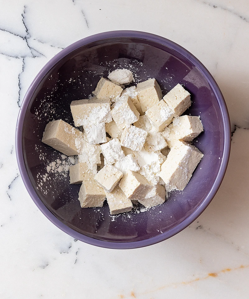 Tofu in cornstarch