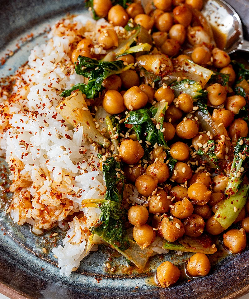 Ginger-Gochujang Chickpeas and Greens